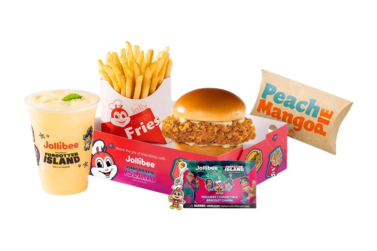 JOLLIBEE FORGOTTEN ISLAND CHICKEN SANDWICH BOX MEAL ON A WHITE BACKGROUND
